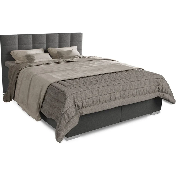 Juskys 'Seattle' Boxspringbett - hoher Komfort, weicher Malmo-Stoff, komfortable Einstiegshöhe, gepolstertes Kopfteil, inkl. Topper - Hellgrau, 180x200 cm – Bild 1