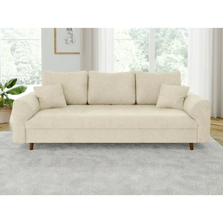 S-Style Möbel 3-Sitzer Sofa Kristian mit Braun Holzfüßen aus Chenille-Stoff, mit Wellenfederung – Bild 2