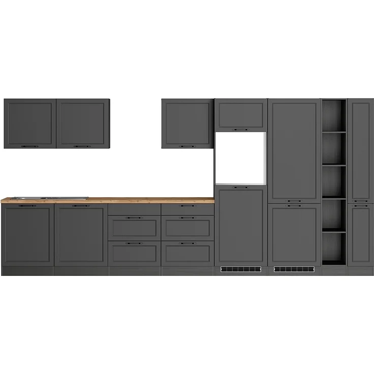 Küchenzeile 420 cm in grau, Arbeitsplatte in Eiche, MONTERREY-03 – Bild 3
