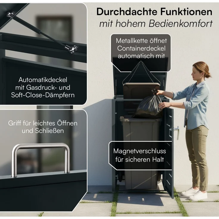 STEELSØN 'Diorus' Mülltonnenbox 1er 240 Liter, anthrazit, Mülltonnenverkleidung aus Stahl mit Sichtstreifen, wetterfest, 116x80x69 cm, abschließbare Müllbox für 1 Tonne – Bild 3
