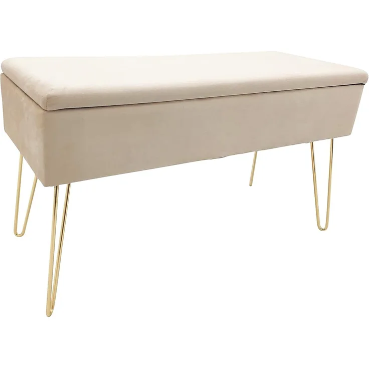 ECHTWERK Sitzhocker Sitzbank Scarlett mit Samtbezug, Aufbewahrungstruhe, Schminkbank mit Stauraum, Metallbeine, creme