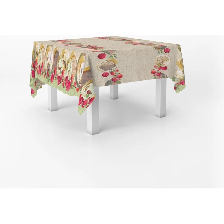 Italian Bed Linen Tischdecke, Digitaldruck, schmutzabweisend, 150x150 cm, Granatapfel – Bild 1
