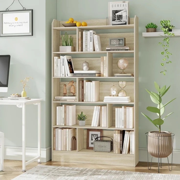 Bücherregal, Bücherschrank, mit 6 Fächern, Aufbewahrungsregal, Standregal, für Wohnzimmer, Büro, Schlafzimmer, 24 x 100 x 170 cm, Eichenbeige – Bild 7