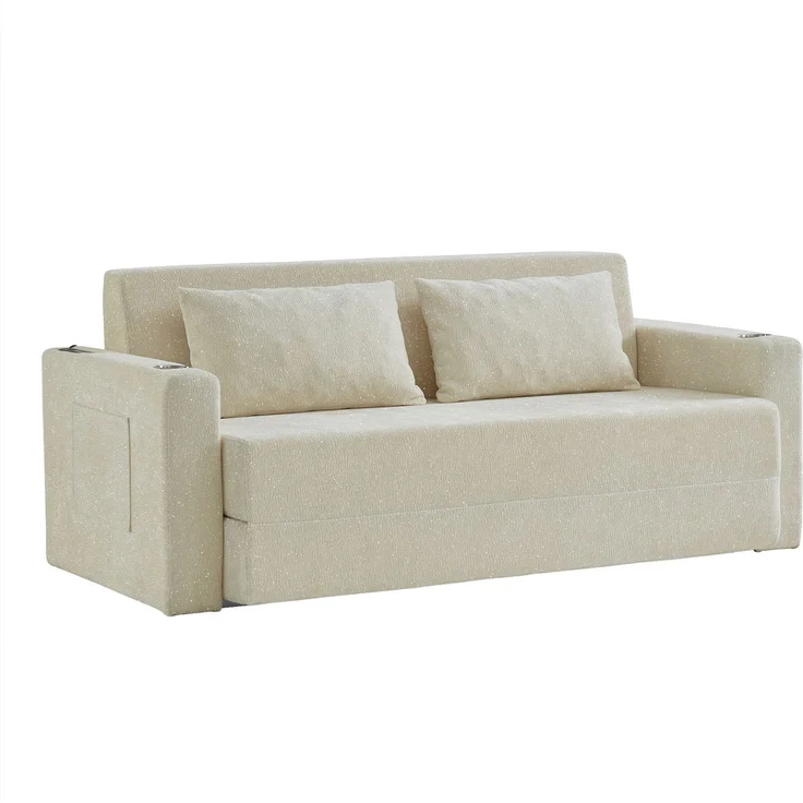 ZUBALIYA SchlafSofa mit USB - Anschluss, mit Chenille - Bezug, mit Samtbezug, mit breiten Armlehnen, mit Schaumstoffpolsterung – Bild 2