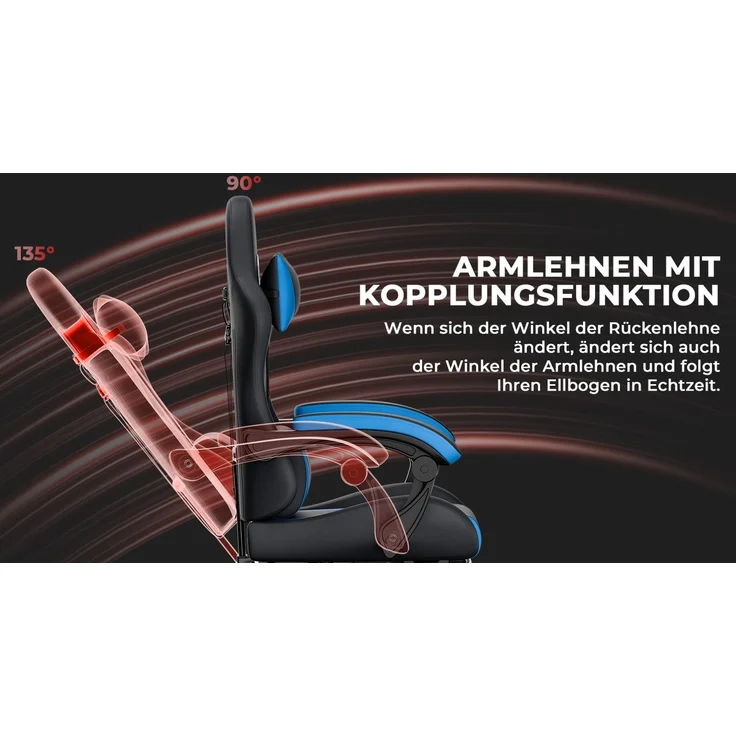 Faumrta Gaming Stuhl Ergonomisch Gaming Chair mit Lendenkissen und Kopfstütze, Gamer Stuhl H?henverstellbar, Pc Stuhl für Erwachsene M?dchen Junge,SchwarzblauPVC58.5cm*63cm*120.5cmBlack+Blue – Bild 10