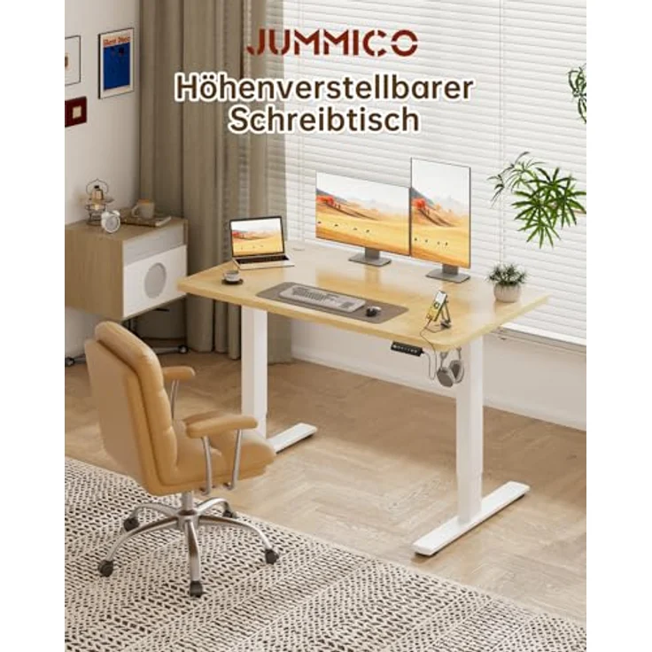 JUMMICO Höhenverstellbarer Elektrischer Schreibtisch 180x80 cm mit USB Ladeanschluss, Schreibtisch Höhenverstellbar, Ergonomischer Steh-Sitz Tisch Beige – Bild 4