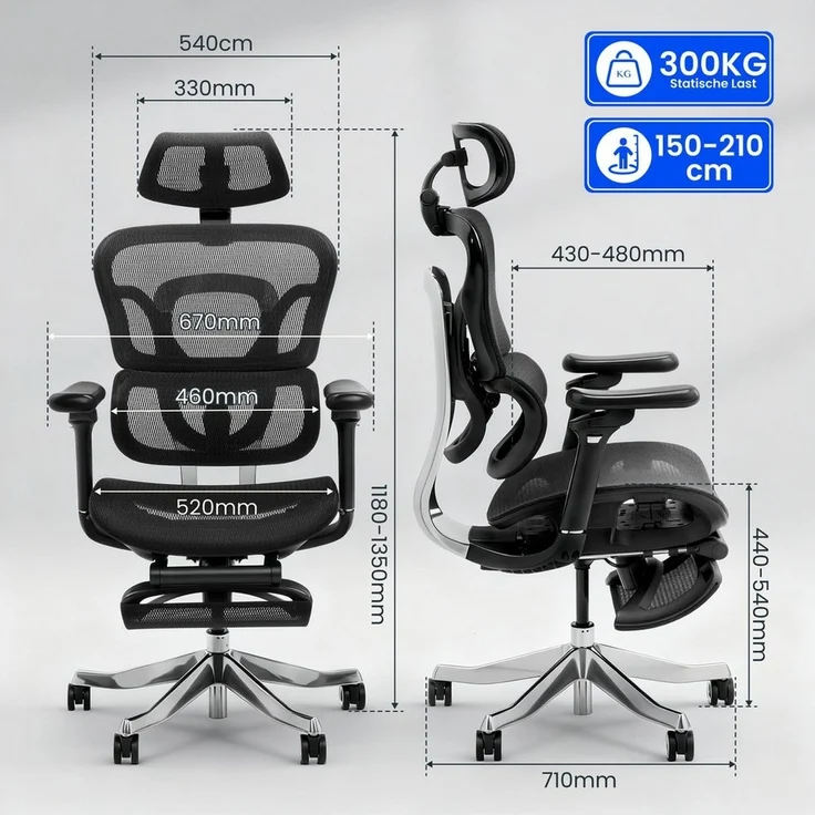 FLEXISPOT Bürostuhl ErgoX, Schreibtischstuhl Premium Ergonomischer (MIT Fußstütze, 5D Armlehnen & 4D Kopfstütze, 5D-verstellbare Rückenlehne), für Büroarbeit, Home Office und Gaming, 300KG Tragkraft – Bild 2