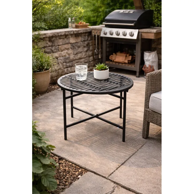 Runder Metall Beistelltisch Ø60cm Schwarz pulverbeschichtet Loungetisch Höhe 40cm