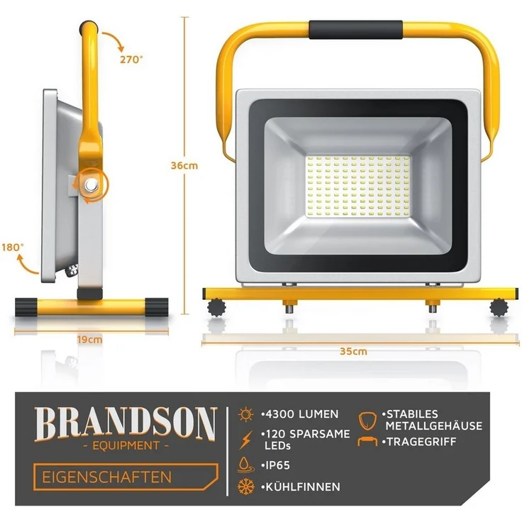 Brandson Baustrahler, 50W LED Outdoor-Baustrahler IP65-Schutzart / Geringe Wärmeentwicklung – Bild 2