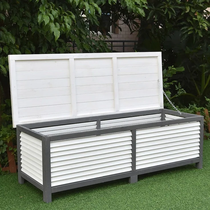 Gartentruhe Holz Grau Kissenbox Auflagenkiste Aufbewahrung Terrasse Outdoormöbel – Bild 3