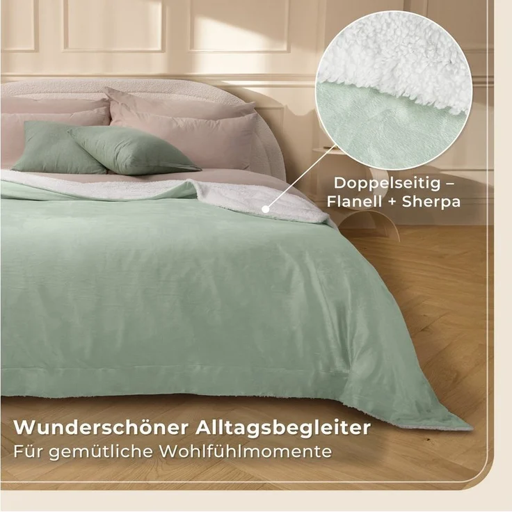 Wohndecke in Lammfell-Optik Kuscheldecke weich & flauschig - Sherpa Fleecedecke, Gräfenstayn, Warme Wolldecke & Sofaüberwurf Tagesdecke für Couch & Sofa – Bild 3