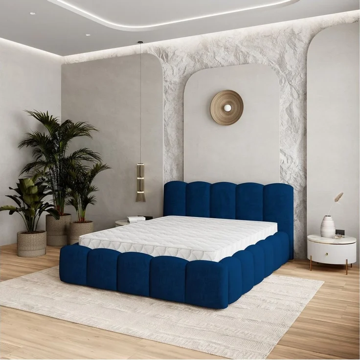 Masseno Polsterbett FALINA 180x200 cm blau (mit Bettkasten und Lattenrost) – Bild 1