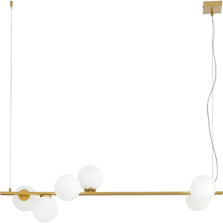 LED Pendelleuchte 6-flammig Gold mit Glaskugeln in Opalweiß, Breite 120cm – Bild 2