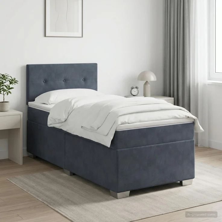 vidaXL Boxspringbett mit Matratze Dunkelgrau 80 x 200 cm Samt 3450603 – Bild 1