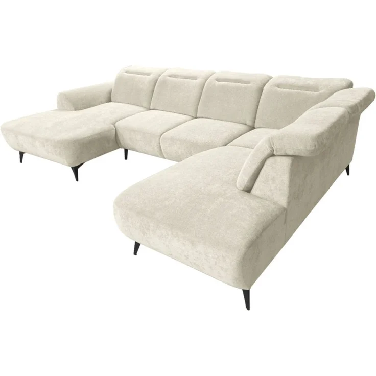 Wohnlandschaft Sofa U-Form ALETTE in Stoff Doha Creme Lange Schenkel Rechts – Bild 5