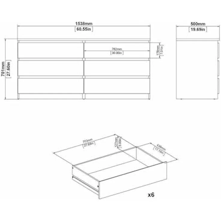 Dmora - Kommode Ingrid, Mehrzweckkommode, Schlafzimmerkommode, Schrank mit Schubladen, 154x50 h70 cm, Schwarz – Bild 2