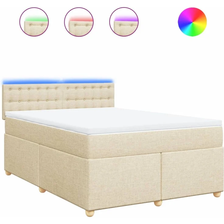 vidaXL Boxspringbett mit Matratze Creme 160x200 cm Stoff 3289050 – Bild 2