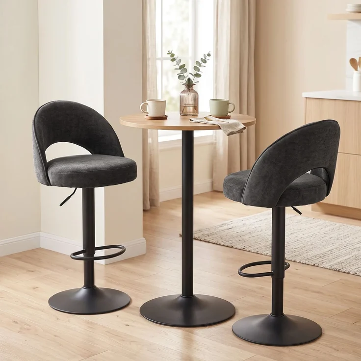 Barhocker 2er-Set, höhenverstellbar und drehbar, für Theke, Dunkelgrau--Dunkelgrau--110x48x49.5cm--YOUDENOVA – Bild 10
