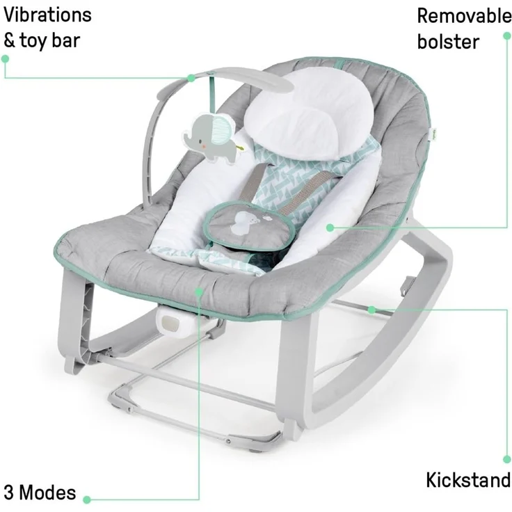 Ingenuity 12428 Keep Cozy 3 in 1 Grow with me Wippe Weaver mit Vibrationen, 2 Liegepositionen und 3 Wippfunktionen, mehrfarbig – Bild 4