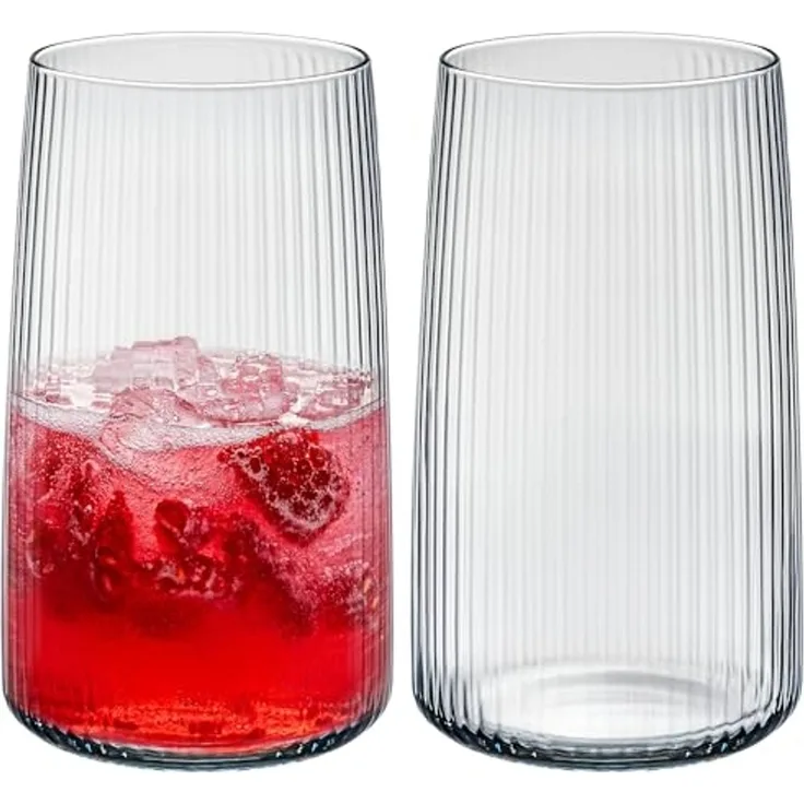 KONZEPT Gläser-Set 6 teilig mit Rillenstruktur (480 ml), Trinkgläser hohe Qualität, 6-tlg, Bleifreies Glas, Hergestellt in der EU