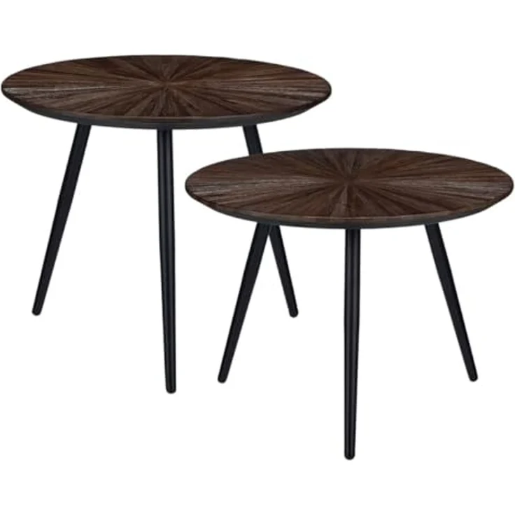 MICA Decorations Dane Beistelltische – Couchtisch Set 2-teilig – Beistelltisch Rund H44 x Ø54 cm – Couchtisch Set aus recyceltem Holz – Beistelltische für Wohnzimmer – Braun – Bild 1