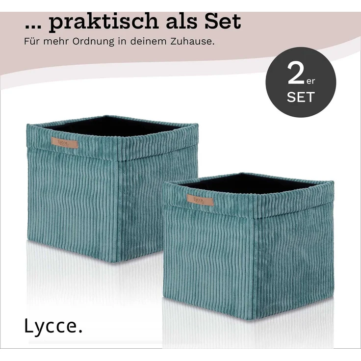 Lycce faltbare Aufbewahrungsbox, 2er Set - Cord, passend für Kallax Regal, abnehmbarer Bezug, robust, formstabil Türkis 31x33x33cm – Bild 6