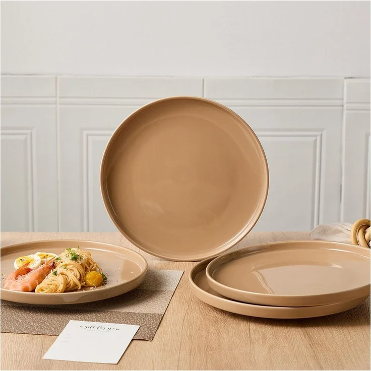 JIWOO Teller 4er Ø25cm, Frühstücksteller Salatteller Steakteller Dessertteller, (4 St), Keramik Tellerset Braun Mikrowellen spülmaschinenfest Ø26,5 cm – Bild 2