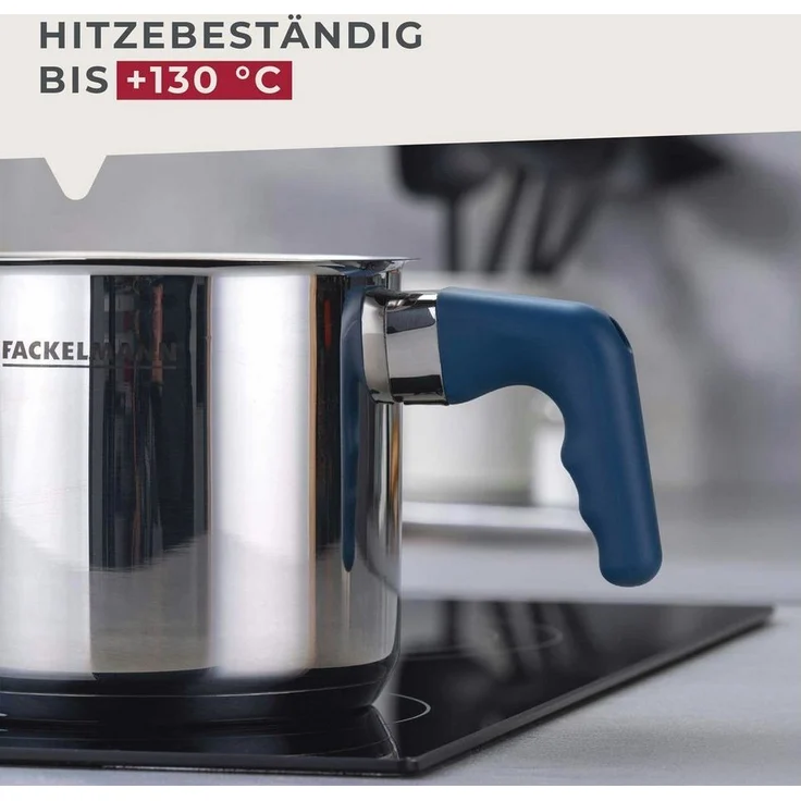 Fackelmann Milchtopf Essential Ø 14 cm aus Edelstahl mit ergonomischem Bakelit-Griff und praktischer Literskala – Ideal für alle Herdarten, Blau – Bild 3