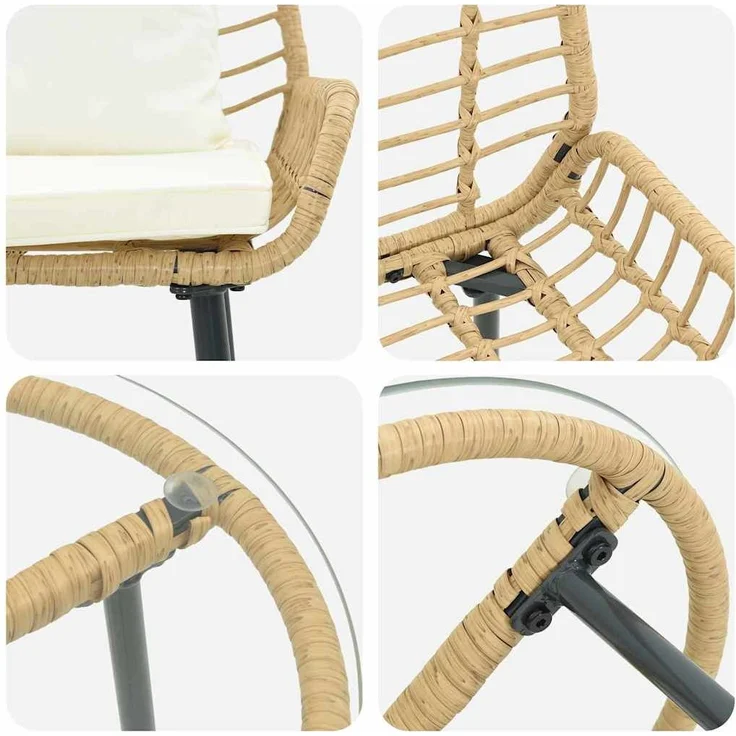 vidaXL Garten Essgruppe 3 pcs Braun und Creme Poly-Rattan 42010359 – Bild 9