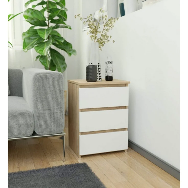 Home Collective Kommode 40 cm breit Holz Highboard Sideboard für Flur Schlafzimmer Wohnzimmer (Mehrzweckschrank Schrank schmal Kommode Schlafzimmer mit Schubladen), Kinderzimmer Organizer, 57 cm hoch mit 3 Schubladen sonoma Eiche-weiß – Bild 3
