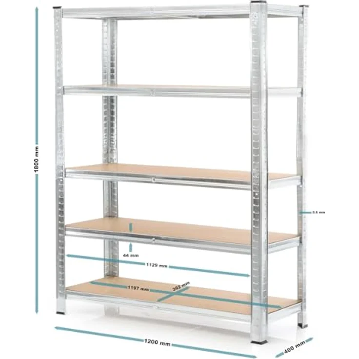 Wiltec Set 2X Schwerlastregal 180 x 120 x 40 cm, 875 kg Gesamtlast, Steckregal verzinkt aus Stahl, Lastenregal mit 5 Ablagen, Werkstattregal – Bild 4
