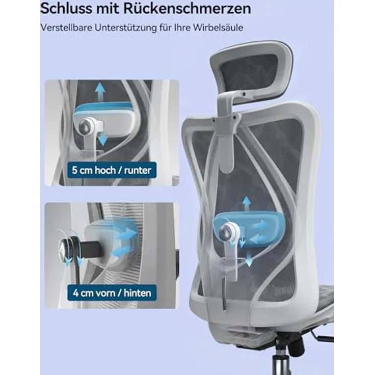 SIHOO M57 Ergonomischer Bürostuhl mit 3-Wege-Armlehnen, Lendenwirbelstütze und Verstellbarer Kopfstütze Hohe Rückenlehne Neigungsfunktion – Bild 11