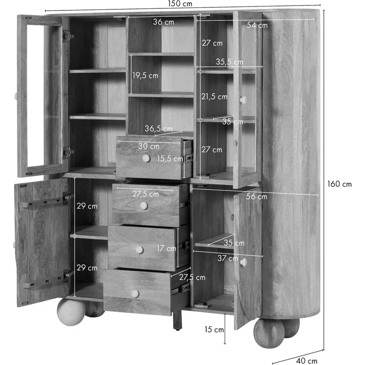 Highboard Mango 150x40x160 natur lackiert / Marmor weiß FLORENZ #127 – Bild 6