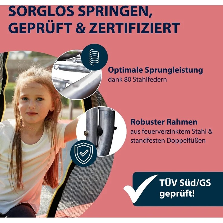 Hudora Fantastic Trampolin 400V', mit Sicherheitsnetz, für die ganze Familie, max. belastbar bis 100 kg, 400 cm Durchmesser, rot, ab 3 Jahren – Bild 20