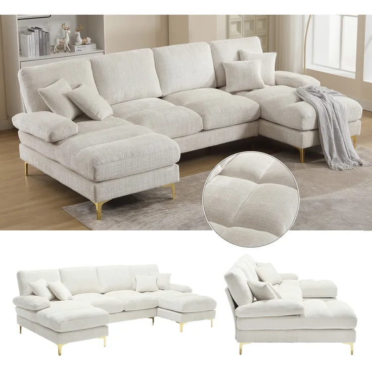 LVHOM Loungesofa 272x136x88 cm, 4-6 Personen, 6-Sitzer Chenille U-Shape Sektionssofa/Modulares Sofaset/Schlafsofa/Ecksofa/Relaxliege