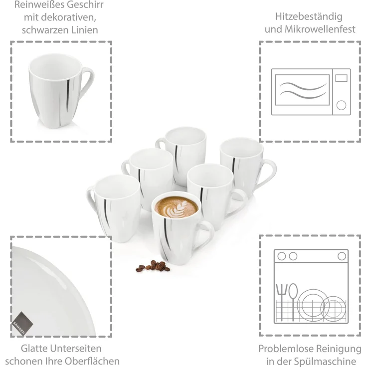 SÄNGER Kaffeebecher Set Bilgola Black Lines 6 teilig – Bild 2