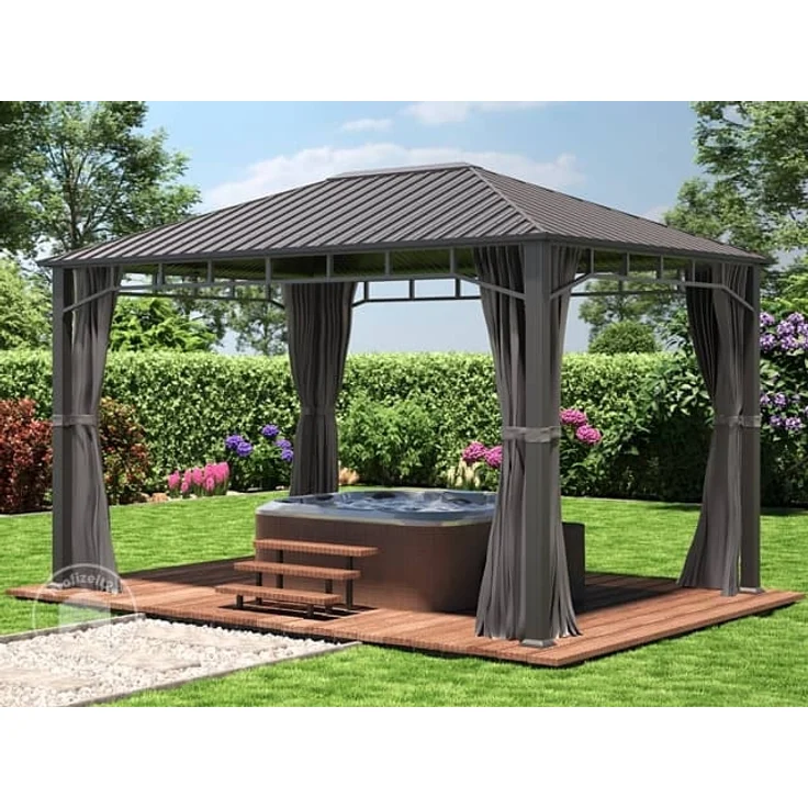 Gartenpavillon 3x4 m Stahldach Hardtop 4 Seitenteile in Grau, Pfosten 9x9 cm – Bild 2