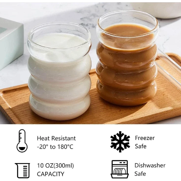 ALINK Gerippte Trinkgläser mit Glasstrohhalmen 4er Set 350ml Eiskaffeegläser – Bild 6