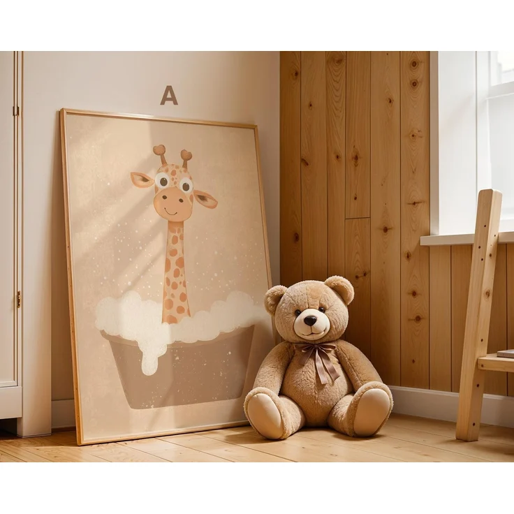 Boho Babyzimmer Poster · Giraffe, Löwe, Bär, Biene, Schwein, Schaf · Niedliche Tier Wandkunst · Skandi Stil ·Pastell· Deko Print ohne Rahmen - 21 x 30 cm / A Giraffe