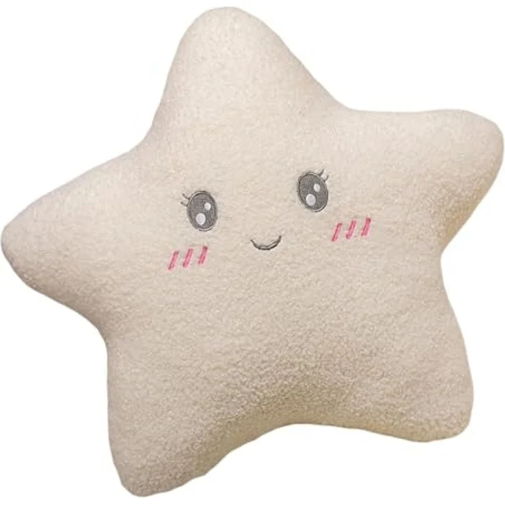 Kuschelkissen Kinder Sternkissen 40 cm Weiche Flauschige Sternform Zierkissen Sofakissen, Sternkissen Dekokissen für Kinderzimmer Mädchen Jungen (offene Augen,Weiß) – Bild 1
