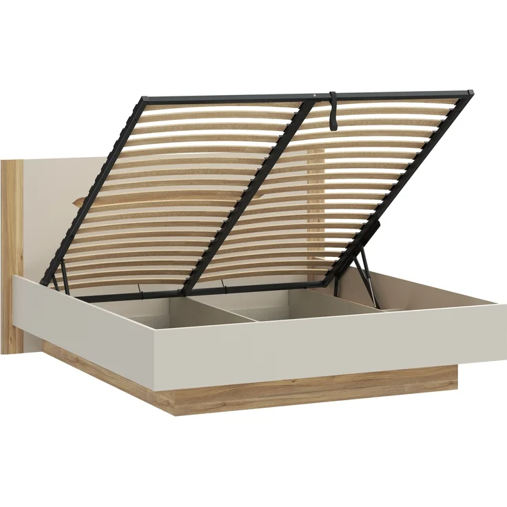 Stauraumbett >EDWAL< Lift-Lattenrost, sandfarbig / Eiche Dekor - 196,2x105,7x206,6cm BxHxT – Bild 3