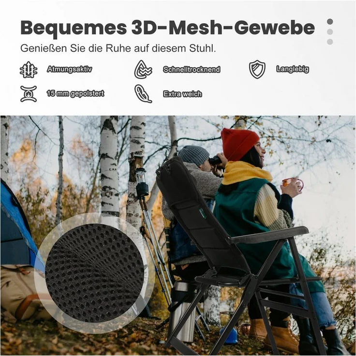 HOMECALL Klappstuhl Hochlehner Campingstuhl Gartenstuhl Gepolstert Faltstuhl Balkonstuhl (150 KG Belastbar Erstellbare Kopfstutze Anglerstuhl,Groß und Hoch, 1 St), mit 6-Fach Verstellbare lehne, für Camp Garten Balkon – Bild 2