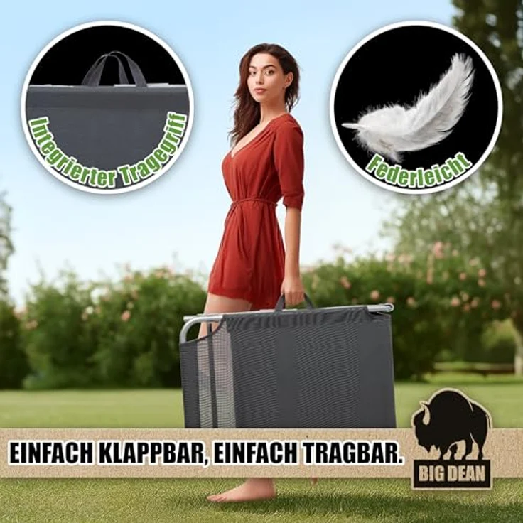 BigDean Sonnenliege klappbar mit Kopfkissen & Dach extra hoch dunkelgrau 150 kg belastbar - hochwertige Gartenliege für Balkon, Garten & Strand – Bild 8