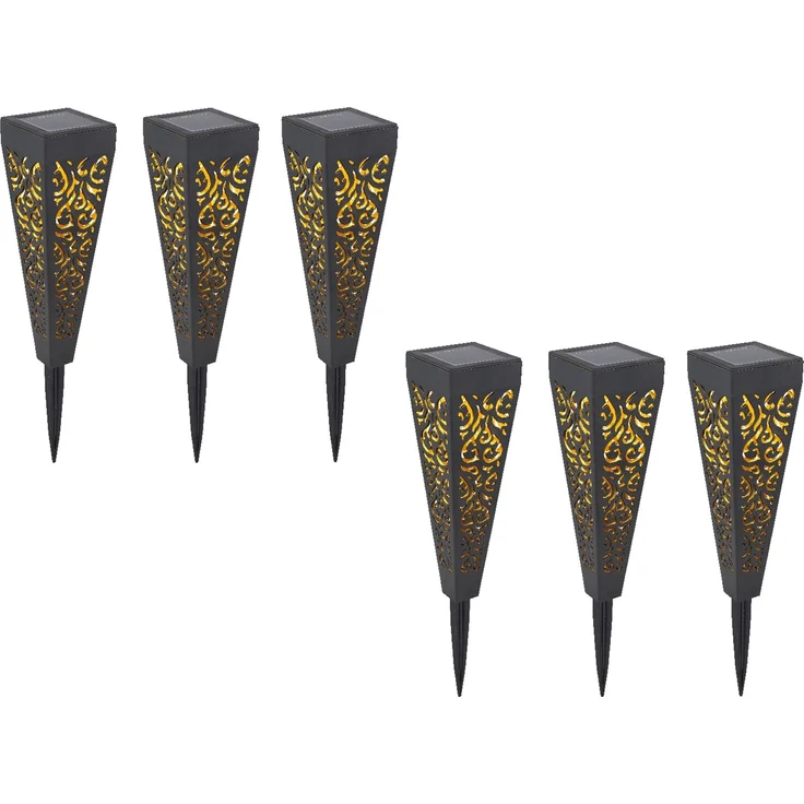 Solarlampen 6er Set mit Erdspieß, Dekostanzungen Schwarz Gold, H. 33cm – Bild 9