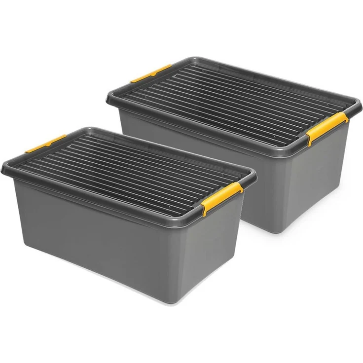 Kreher Aufbewahrungsbox 'Solid Box' aus Kunststoff mit Deckel und Rollen (Set/Volumen wählbar) (2 St) – Bild 1
