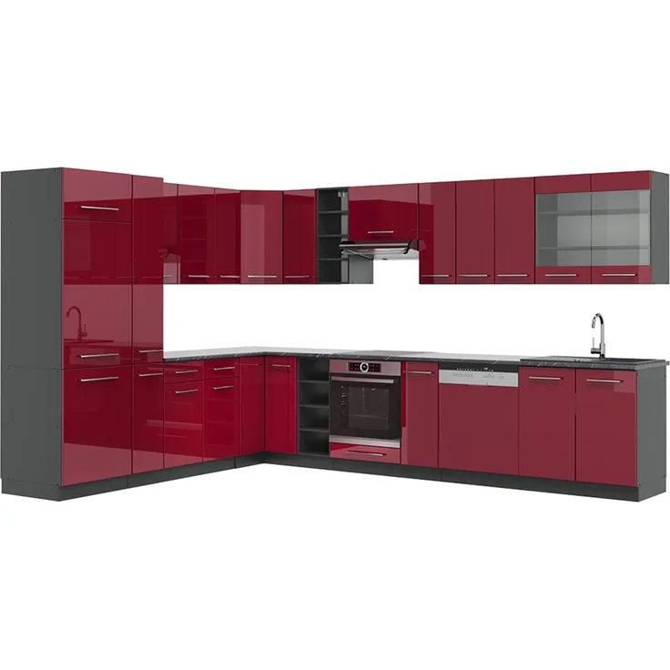 Eckküche Fame-Line Bordeaux Hochglanz/Anthrazit 347 x 257 cm, AP Anthrazit Vicco