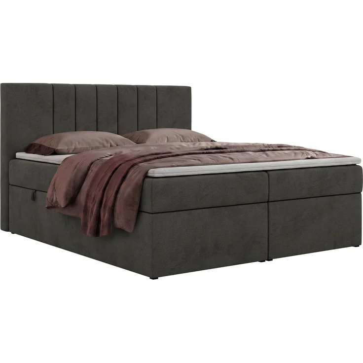 Boxspringbett INERO 160 x 200 mit Matratze H3 und Topper T25, 7-Zonen-Multipocket-Kern, zwei Bettkästen, Doppelbett, gepolstert Kopfteil - Dunkelgrau Velvet – Bild 7