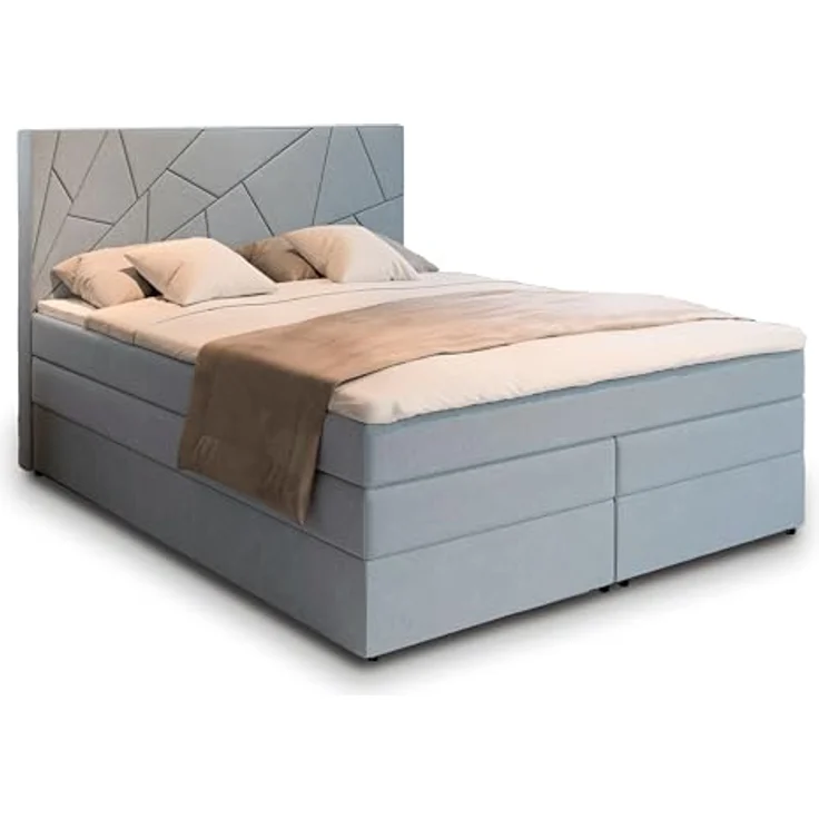 Masseno Boxspringbett TRANI 180x200 cm, Komplett-Set mit Bonell Matratze und Topper, Polsterbett mit Bettkästen, Blau, INARI 72 – Bild 1