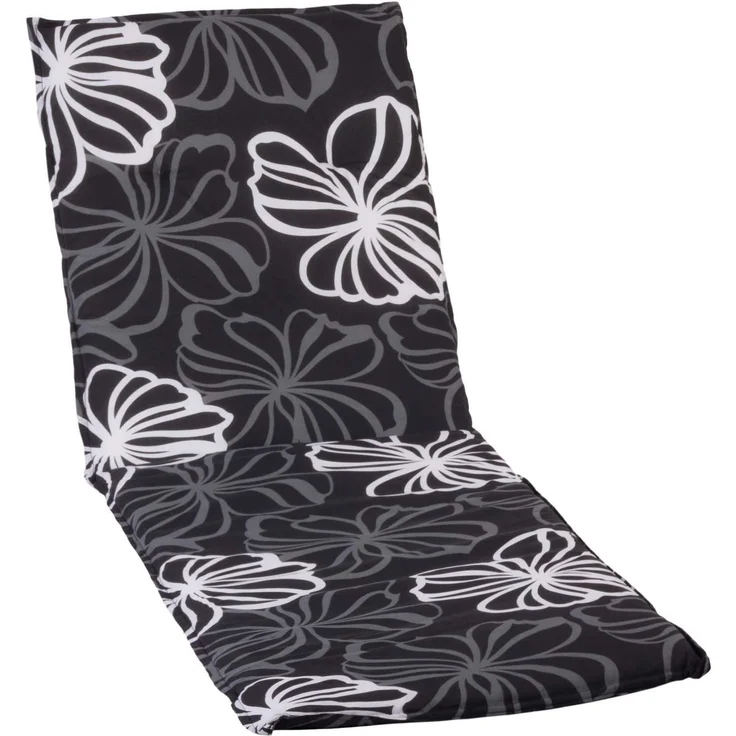 Beo Gartenstuhlauflagen Saumauflage für Rolliegen, Circa 190 x 58 x 6 cm, schwarz mit weißen Blüten