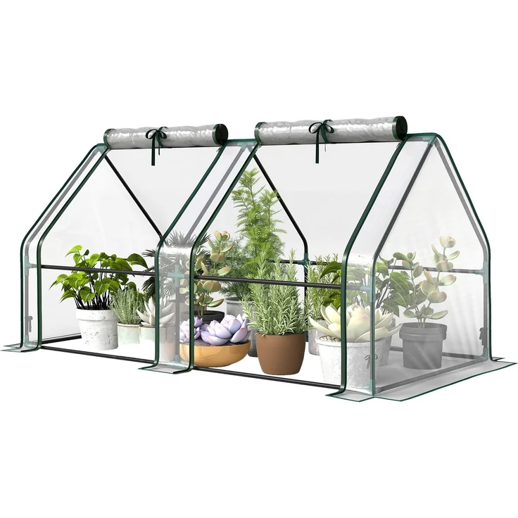 MELAYR, Mini-Gartengewächshaus, Mini-Tunnelgewächshaus, Spitzdach, UV-beständiger Stahl, 90 x 20 x 10 cm, Transparent – Bild 2